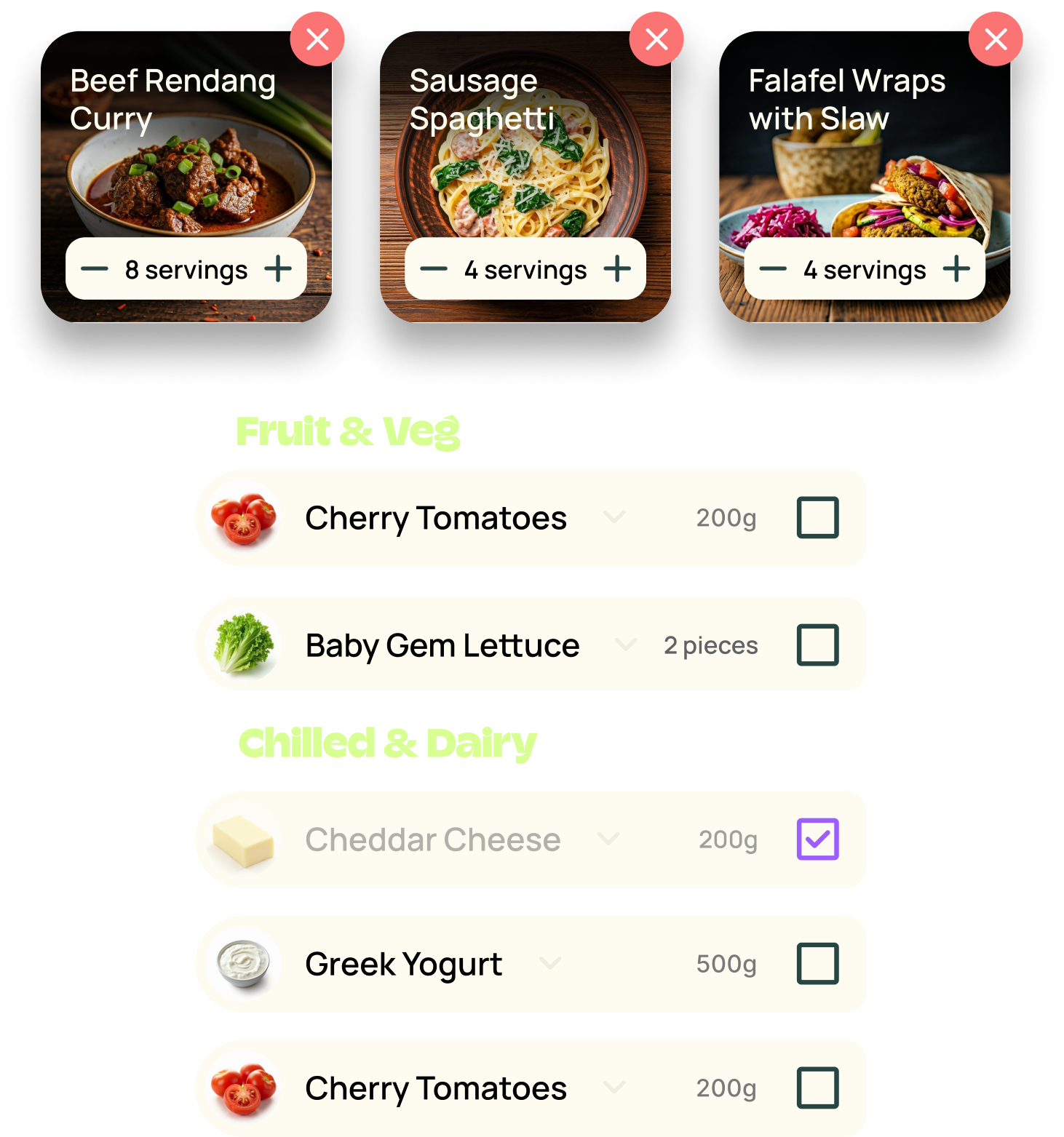 Planned recipes writing an aisle-grouped shopping list